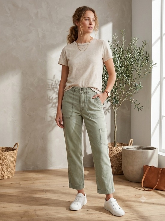 Madewell Pants - Madewell High Rise Cargo Utility Bootcut Crop Green Boho Pants 26